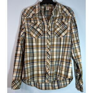 True Religion Western Shirt Men's 3xl Brown Plaid Flap Pockets Pearl Snap Flanne